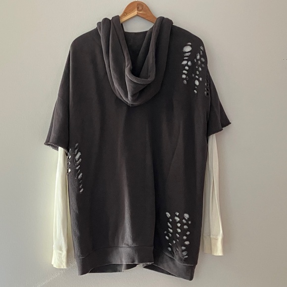 R13 Faded Black Distressed Layered Hoodie XS M L S See Measurements - Picture 3 of 7